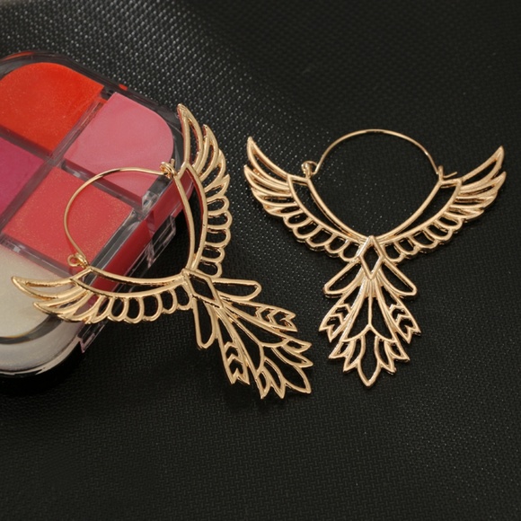 Phoenix Rising Angel Wings Gold Earrings - Picture 5 of 11